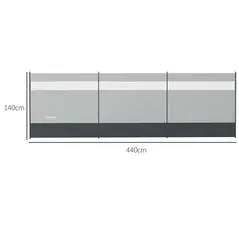 Outsunny Camping Windbreaker with Clear Windows, Carry Bag and Steel Poles, for Beach Caravan Campervan, 440 x 140cm, Grey - 3