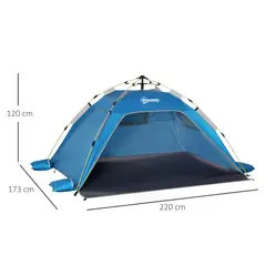 Outsunny Beach Tent for 1-2 Person Pop-up Design with 2 Mesh Windows & 2 Doors Sky Blue - 3