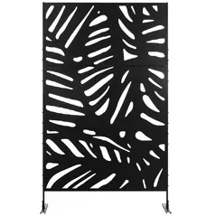 Outsunny Decorative Garden Privacy Screen with Stand, 6.5FT Freestanding Metal Outdoor Divider, Decorative Privacy Panel with Expansion Screws for Garden Pool Hot Tub, Large Leaves Style, Black - 7
