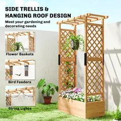 Outsunny Fir Wood 110 x 44 cm Planter and Trellis Garden Bed - 5