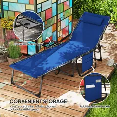 Outsunny Five-Position Reclining Sun Lounger - Dark Blue - 6