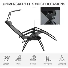 Outsunny Foldable Reclining Garden Chair with Headrest, Zero Gravity Deck Sun Lounger Seat Chair with Footrest, Armrest, Cup Holder & Canopy Shade, Light Grey - 7