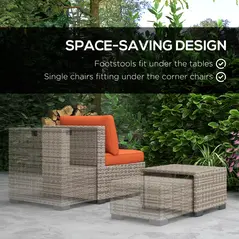 Outsunny Eight-Piece Rattan Garden Set, with Contrast Cushions - Orange/Grey - 6