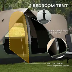 Outsunny Camping Tent for 6-8 Man with 2000mm Waterproof Rainfly and Carry Bag for Fishing Hiking Festival, Dark Green - 6