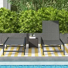 Outsunny Foldable Outdoor PE Rattan Sun Lounger Set of 2, Patio Wicker Recliners Lounge Chair w/ 5-Level Adjustable Backrest, for Poolside, Garden, Grey - 7