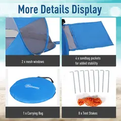 Outsunny Fibreglass Frame 2 Person Pop-Up Lightweight Camping Tent Blue - 6