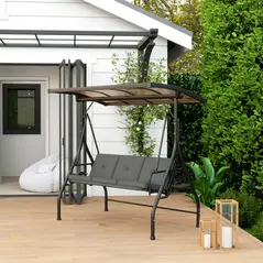 Outsunny Convertible Three-Seater Swing Bench Bed - Dark Grey - 2