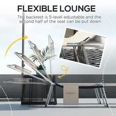 Outsunny Foldable Sun Lounger Set of 2, Beach Chaise Lounges with Reading Hole, Arm Slots, 5-Position Adjustable Backrest, Side Pocket, Pillow for Patio, Garden, Beach, Pool, Beige - 4