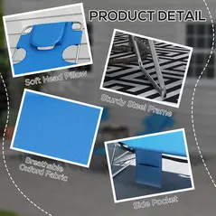 Outsunny Foldable Sun Lounger Set of 2 with Reading Hole, Portable Sun Lounger with 5 Level Adjustable Backrest, Reclining Lounge Chair with Side Pocket, Headrest Pillow, Blue - 7