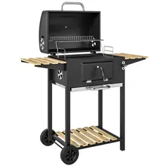 Outsunny Charcoal BBQ Grill with Height Adjustable Charcoal Pan, Barbecue Smoker with Warming Rack, 3 Shelves, Temperature Gauge, Wheels, Bottle Opener for Outdoor Cooking Garden Party - 1