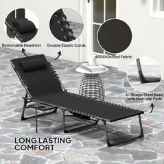 Outsunny Five-Position Reclining Sun Lounger - Black - 5