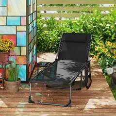 Outsunny Five-Position Reclining Sun Lounger - Black - 9
