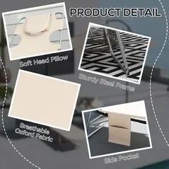 Outsunny Foldable Sun Lounger Set of 2, Beach Chaise Lounges with Reading Hole, Arm Slots, 5-Position Adjustable Backrest, Side Pocket, Pillow for Patio, Garden, Beach, Pool, Beige - 7