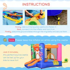 Outsunny Bouncy Castle Inflatable Basket Trampoline Slide Monster Design 180 x 250 x 175 (CM) - 6