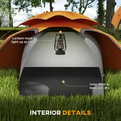 Outsunny Camping Tent with Self Inflatable Mattress, 1 Person Dome Tent with Removable Rainfly and Aluminium Frame, 2000mm Waterproof, Portable with Bags, for Fishing Hiking, Orange/Grey - 8