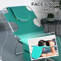 Outsunny Foldable Sun Lounger Set of 2 with Reading Hole, Portable Sun Lounger with 5 Level Adjustable Backrest, Reclining Lounge Chair with Side Pocket, Headrest Pillow, Green - 5