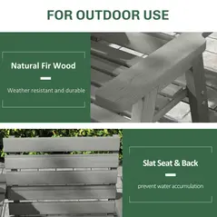 Outsunny Fir Wood Convertible 2 to 3 Seater Outdoor Garden Bench Grey - 5