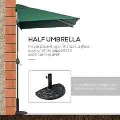 Outsunny Balcony Half Parasol Semi Round Umbrella Patio Crank Handle (2.3 m, Green)- NO BASE INCLUDED - 6