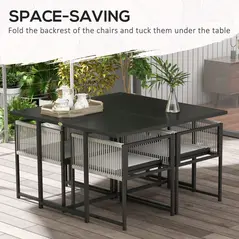 Outsunny Five-Piece Metal Dining Set, with Folding Back Chairs, Light Grey - 4