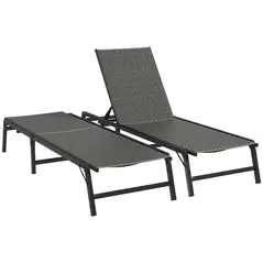 Outsunny Foldable Outdoor PE Rattan Sun Lounger Set of 2, Patio Wicker Recliners Lounge Chair w/ 5-Level Adjustable Backrest, for Poolside, Garden, Grey - 1