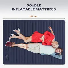 Outsunny Double Inflatable Mattress, with Built-In Pump - Blue - 4