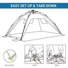 Outsunny Beach Tent for 1-2 Person Pop-up Design with 2 Mesh Windows & 2 Doors Sky Blue - 4
