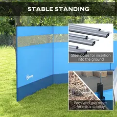 Outsunny Camping Windbreaker with Clear Windows, Carry Bag and Steel Poles, for Beach Caravan Campervan, 440 x 140cm, Blue - 5