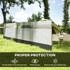 Outsunny Camping Windbreaker with Clear Windows, Carry Bag and Steel Poles, for Beach Caravan Campervan, 725 x 140cm, Grey - 4