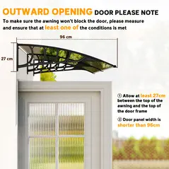 Outsunny Front Door Canopy, Outdoor Awning, Rain Shelter, 200 x 96cm, Brown - 7