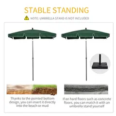 Outsunny Garden Parasol Umbrella, Outdoor Market Table Umbrella with Ruffles & Aluminium Pole, Rectangular Tilting Parasol Sun Shade Canopy, 2 x 1.3m, Green - 6
