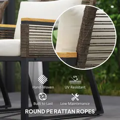 Outsunny Four Piece Wicker Rope Garden Furniture Set with Glass Top Coffee Table - Grey - 5