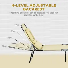 Outsunny Folding Sun Loungers Set of 2 with Face Hole, 4-Position Adjustable Backrest Garden Recliner Chairs Sunbeds, Outdoor Lounge Chairs with 600 D Oxford Cloth Seat, Pillow for Beach, Beige - 4