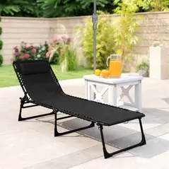 Outsunny Foldable Sun Lounger, Outdoor 4 Level Adjustable Backrest Reclining Chaise Chair, Steel Frame Recliner Chair for Camping, Hiking, Black - 7