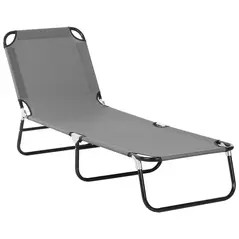Outsunny Foldable Sun Lounger with 5-Position Adjustable Backrest, Outdoor Portable Recliner Chaise Lounge Chair with Breathable Mesh Fabric, Grey - 1