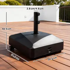 Outsunny Garden Parasol Base Holder, 43kg Water or 60kg Sand Filled, Outdoor Market Umbrella Stand Weight with Wheels and Brakes, Black - 3