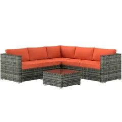 Outsunny Four-Piece Rattan Sofa Set - Orange/Grey - 1
