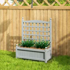 Outsunny Garden Planters with Trellis for Climbing Vines, Wood Raised Beds for Garden, Flower Pot, Indoor Outdoor, Grey - 7