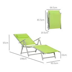 Outsunny Folding Sun Lounger, Outdoor Chaise Lounge Recliner with Pillow and 7 Adjustable Backrest for Lawn, Garden - 3