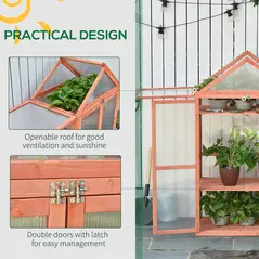 Outsunny Garden Cold Frame Polycarbonate Greenhouse with Adjustable Shelves, Double Doors, Openable Top Covers, Grow House for Flower Vegetable Plants, 80 x 47 x 138cm, Orange - 5