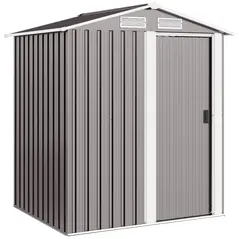 Outsunny Garden Metal Tool Storage Shed with Sliding Door, Sloped Roof and Foundation Kit, 152 x 132 x 188cm, Grey - 1