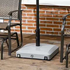 Outsunny Garden Parasol Base Holder, 24kg Water or 30kg Sand Filled, Outdoor Market Umbrella Stand Weight with Wheels and Brakes, Grey - 2