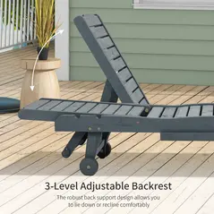 Outsunny Garden Patio Sun Lounger, Outdoor Wooden Sun Bed with Built-In Table, Reclining Backrest and Rolling Wheels for Sunbathing, Grey - 5