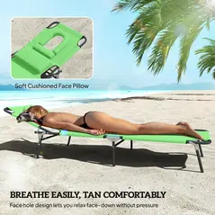 Outsunny Folding Sun Lounger with Face Hole, 4-Position Adjustable Backrest Garden Recliner Chair Sunbed, Outdoor Lounge Chair with 600 D Oxford Cloth Seat, Pillow for Beach, Green - 7