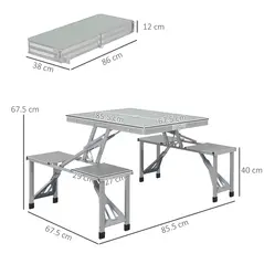 Outsunny Folding Picnic Table with 4 Seats and Umbrella Hole - Grey - 3
