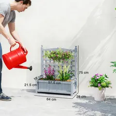 Outsunny Garden Planters with Trellis for Climbing Vines, Wood Raised Beds for Garden, Flower Pot, Indoor Outdoor, Grey - 3