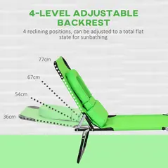 Outsunny Folding Sun Loungers Set of 2 with Face Hole, 4-Position Adjustable Backrest Garden Recliner Chairs Sunbeds, Outdoor Lounge Chairs with 600 D Oxford Cloth Seat, Pillow for Beach, Green - 4
