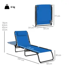 Outsunny Foldable Sun Lounger, Outdoor 4 Level Adjustable Backrest Reclining Chaise Chair, Steel Frame Recliner Chair for Camping, Hiking, Navy Blue - 3