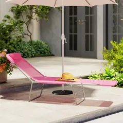 Outsunny Folding Sun Lounger with Head Pillow - Pink - 9