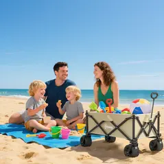 Outsunny Folding Garden Trolley, Outdoor Wagon Cart with Carry Bag, for Beach, Camping, Festival, 120KG Capacity, Khaki - 8