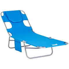 Outsunny Foldable Sun Lounger with Reading Hole - Blue - 1